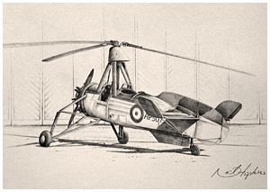 Cierva C30 Pencil Drawing by Neil Hipkiss Aviation Artist 