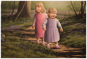 Painting of Children in bluebell woods by Neil Hipkiss Artist