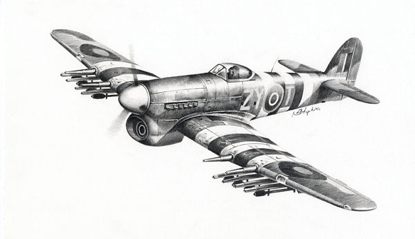 D Day Tiffy pencil drawing by aviation artist Neil Hipkiss